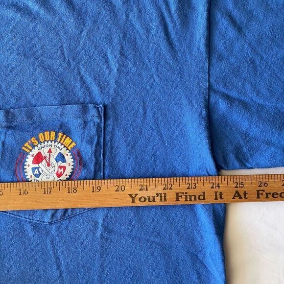 Classic Pocket T-Shirt Mens size XL‎ Blue "ITS OUR TIME THIS TIME" Union Tee USA - Picture 6 of 8